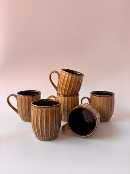 Amber Ridge Ceramic Mug – Set of 6