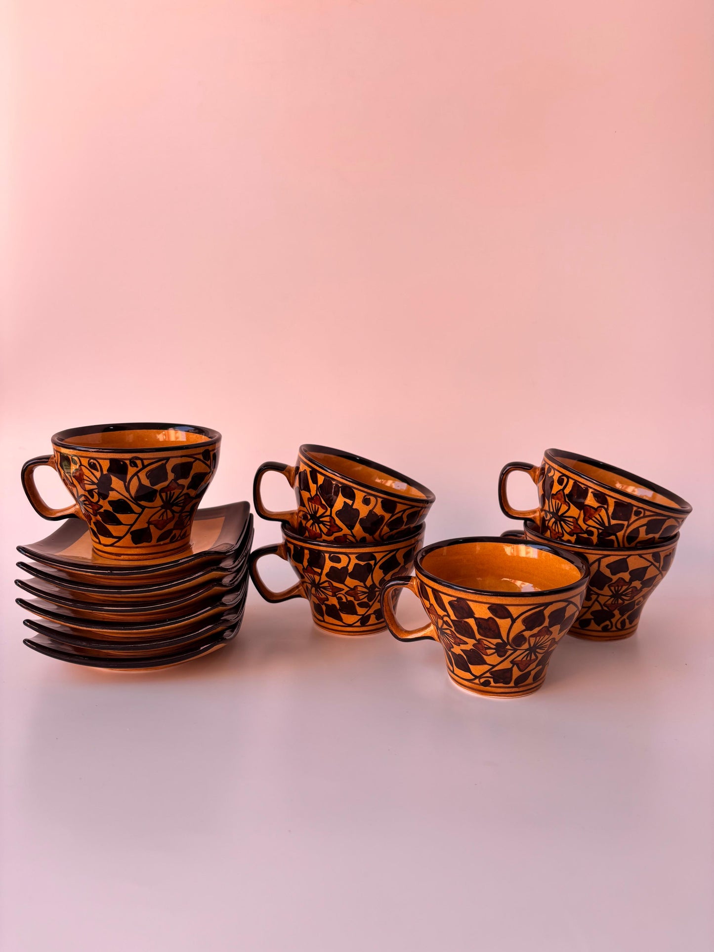 Amber Bloom Tea Cup & Saucer Set of 6