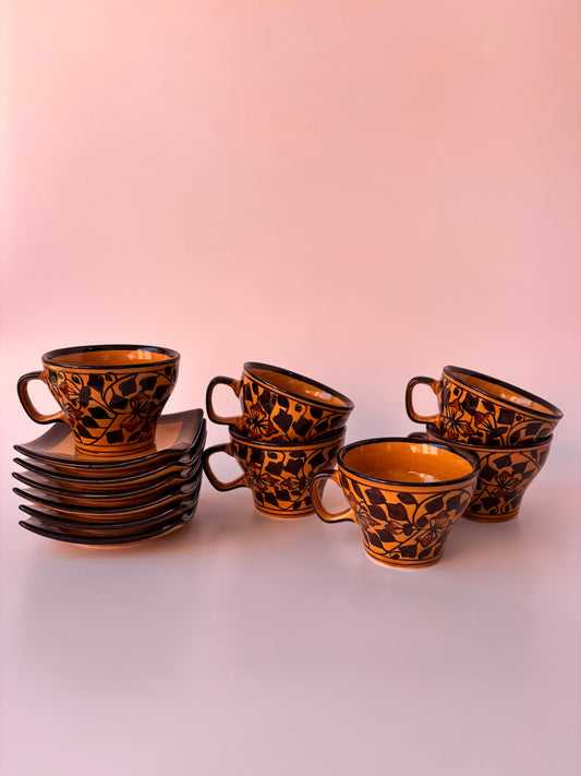 Amber Bloom Tea Cup & Saucer Set of 6