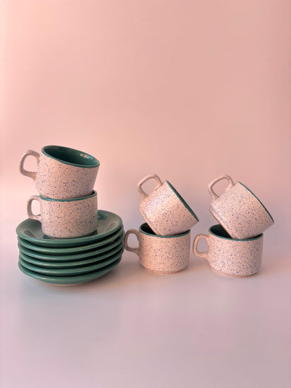 Sage Speckle Tea Cup & Saucer Set of 6