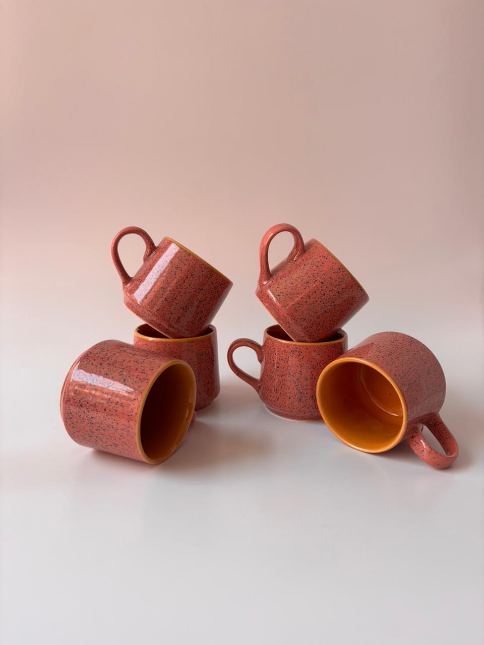 Luxury Speckled Ceramic Tea Cup Set of 6