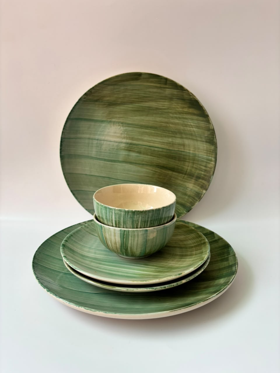 Green Brushstroke Dinner Set (Set of 6)