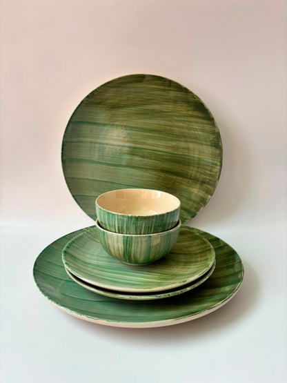Green Brushstroke Dinner Set (Set of 6)