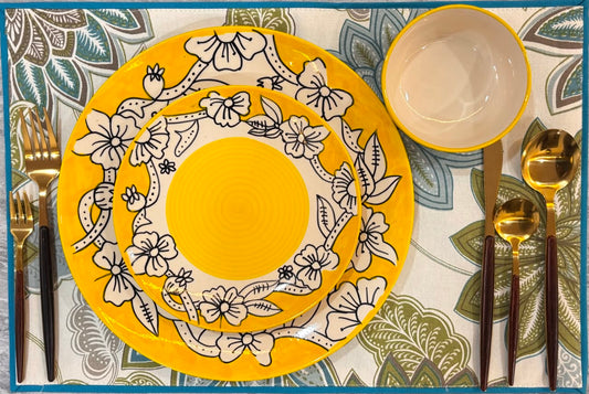 Sunflower Yellow Hand-Painted Floral Dinner Set(Set of 3)