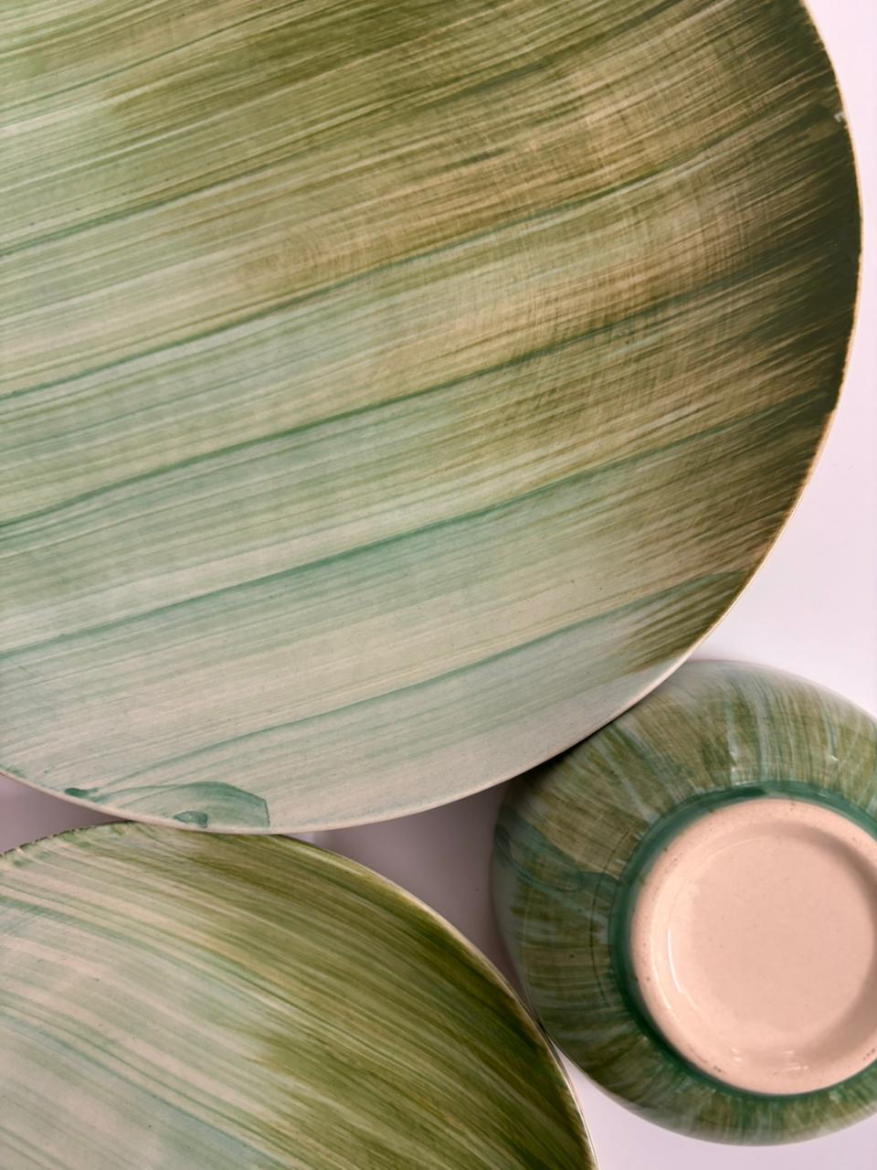 3-Piece Handcrafted Green  Brushstroke Dinner Set