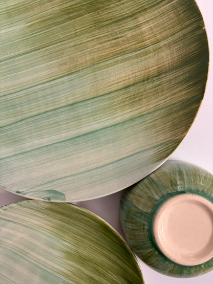 3-Piece Handcrafted Green  Brushstroke Dinner Set