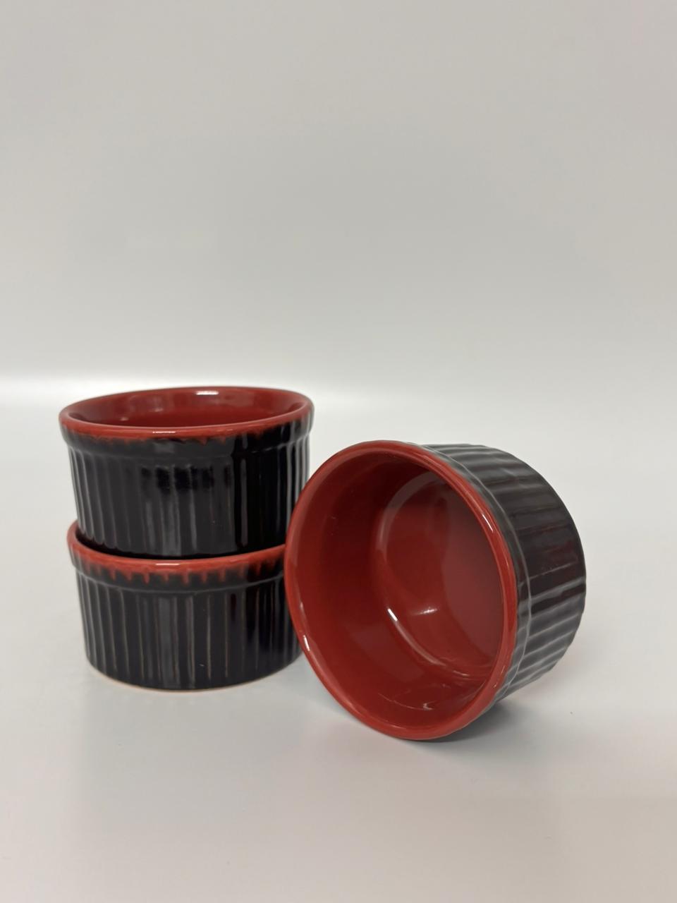 Black & Red Glazed Ceramic Ramekin – Set of 2