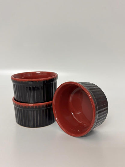 Black & Red Glazed Ceramic Ramekin – Set of 2