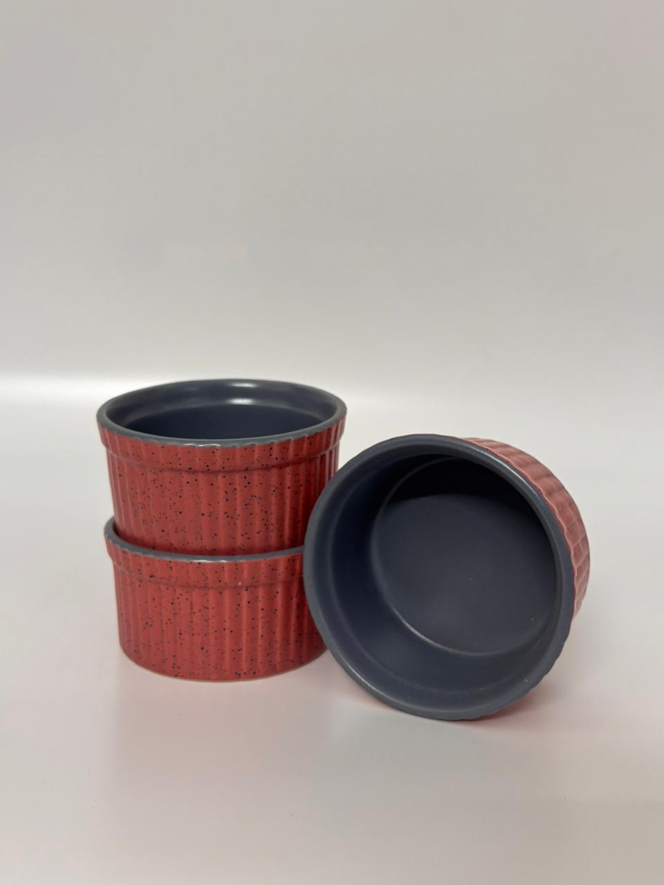 Black & Red Glazed Ceramic Ramekin – Set of 2