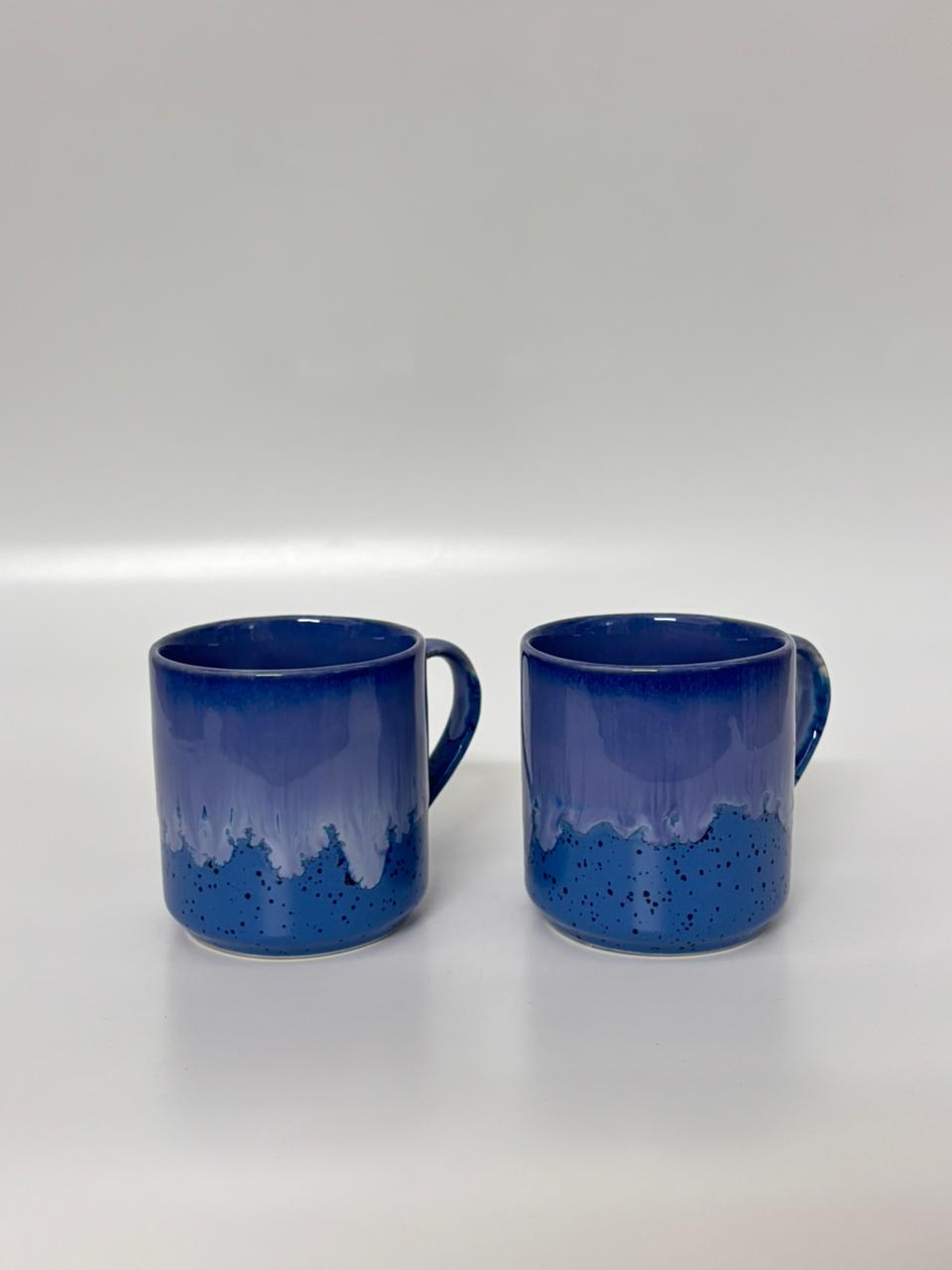 Set of 2 – Studio Pottery Ocean Drip  Ceramic Mugs