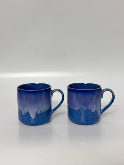 Set of 2 – Studio Pottery Ocean Drip  Ceramic Mugs