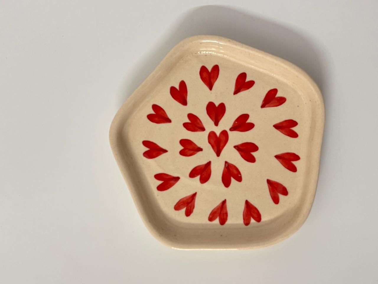 Heart Pattern Handcrafted Ceramic Cup with Saucer