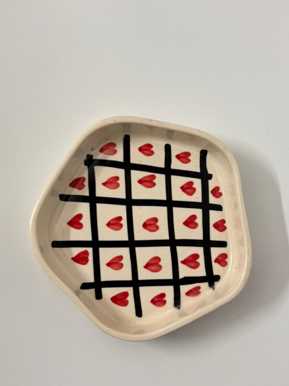 Checkered Heart Handcrafted Ceramic Cup with Saucer