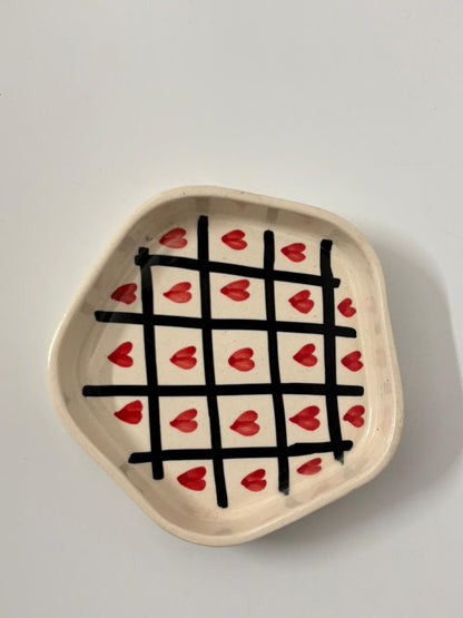 Checkered Heart Handcrafted Ceramic Cup with Saucer