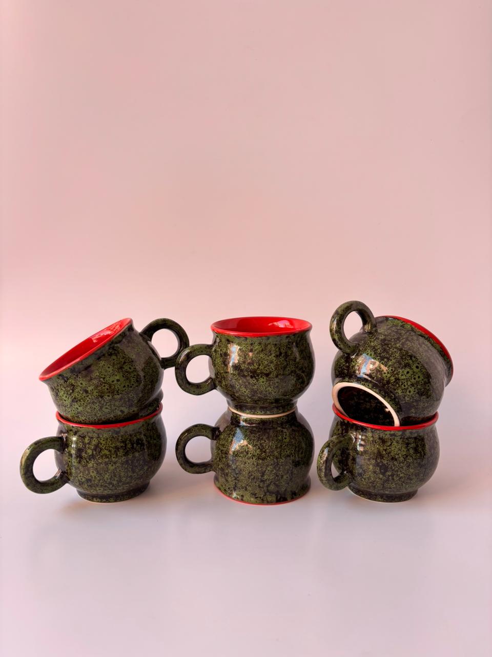 Reactive Glaze Stoneware Tea Cups – Set of 6