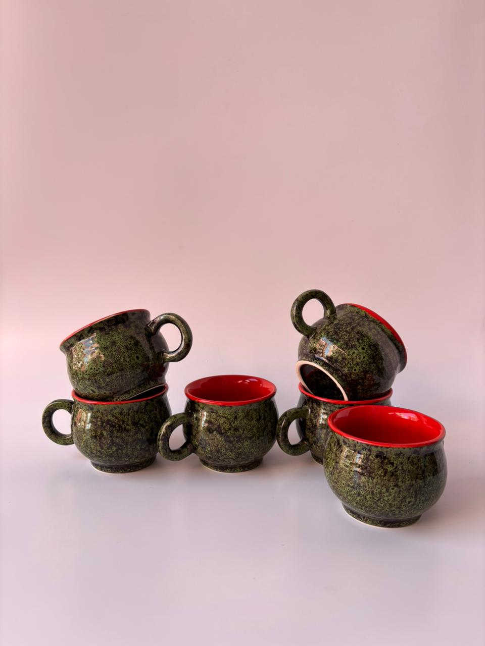 Reactive Glaze Stoneware Tea Cups – Set of 6