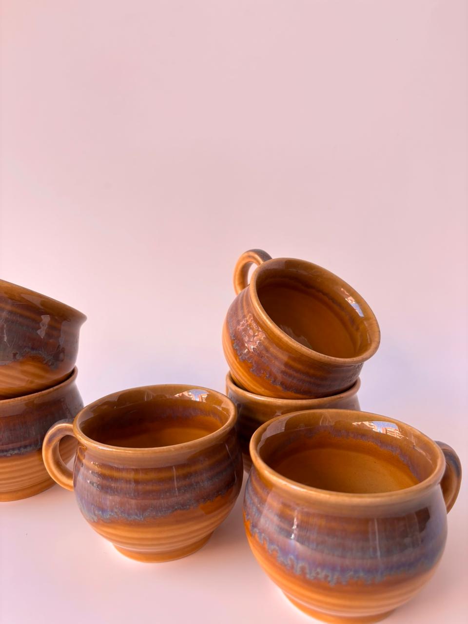 Reactive Glaze Stoneware Mug – Amber Brown | Set of 6