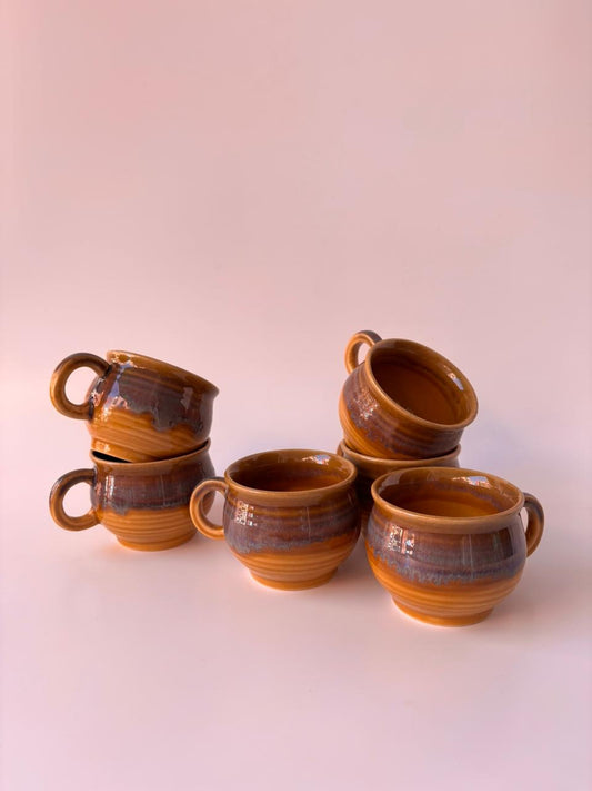 Reactive Glaze Stoneware Mug – Amber Brown | Set of 6