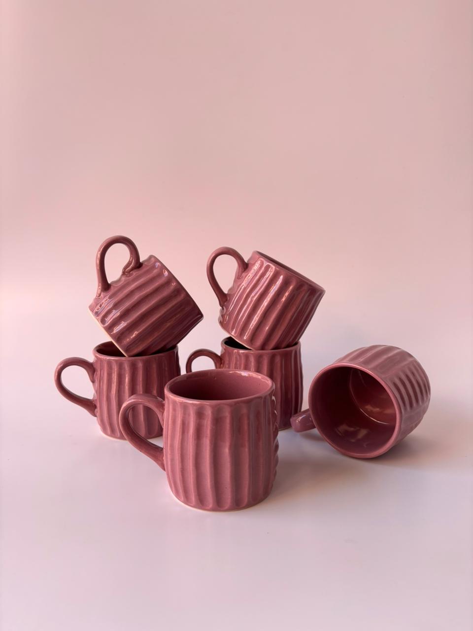 Ribbed Ceramic Mugs – Blush Pink | Set of 6 ( 150 ml)