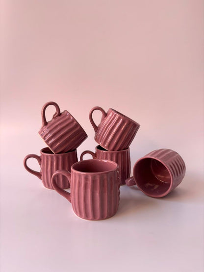 Ribbed Ceramic Mugs – Blush Pink | Set of 6 ( 150 ml)