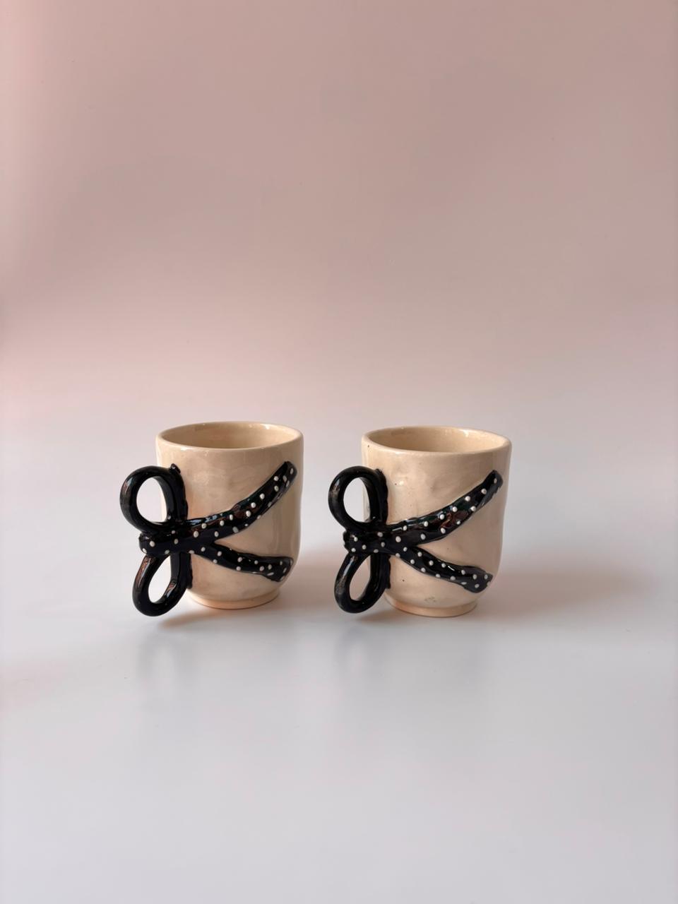 Handcrafted Bow Handle Ceramic Mug – Black Edition