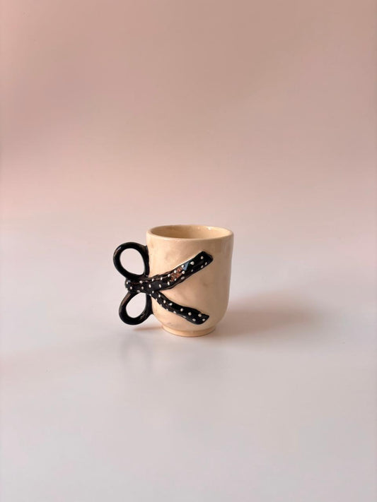 Handcrafted Bow Handle Ceramic Mug – Black Edition