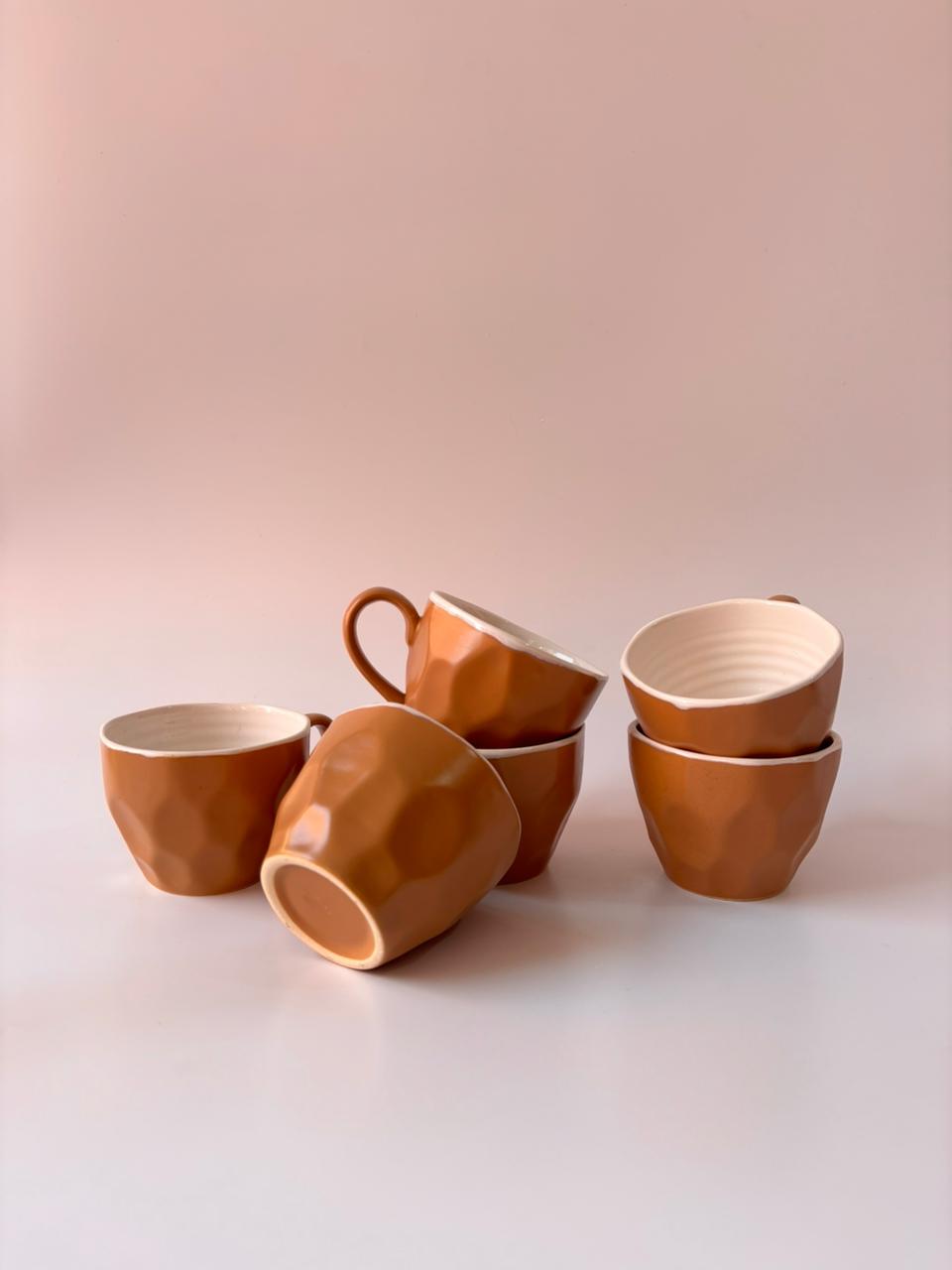 Faceted Ceramic Tea Cups – Set of 6