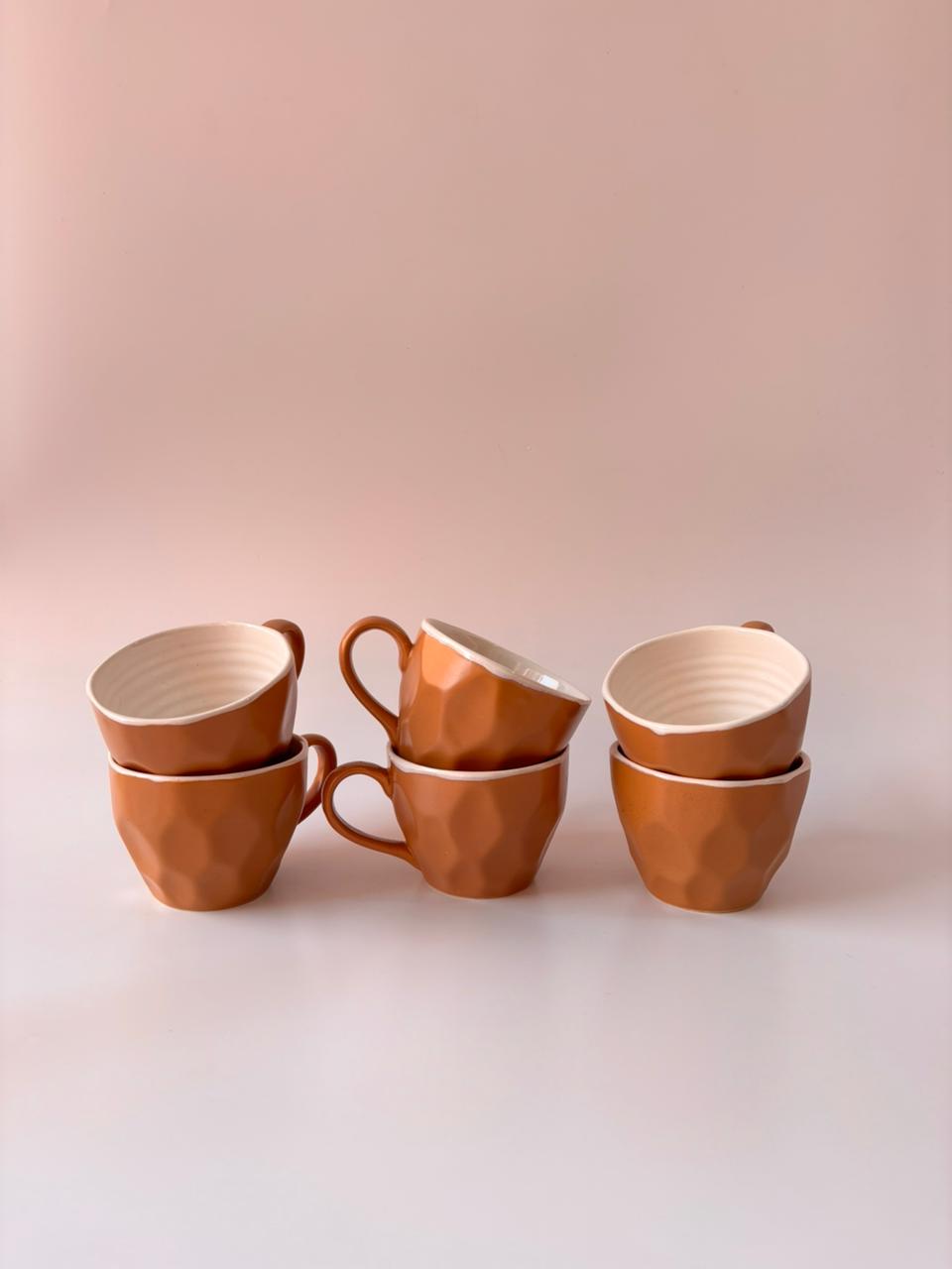 Faceted Ceramic Tea Cups – Set of 6