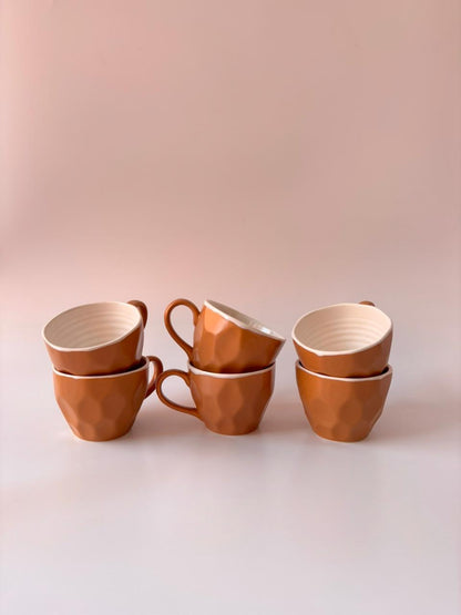 Faceted Ceramic Tea Cups – Set of 6