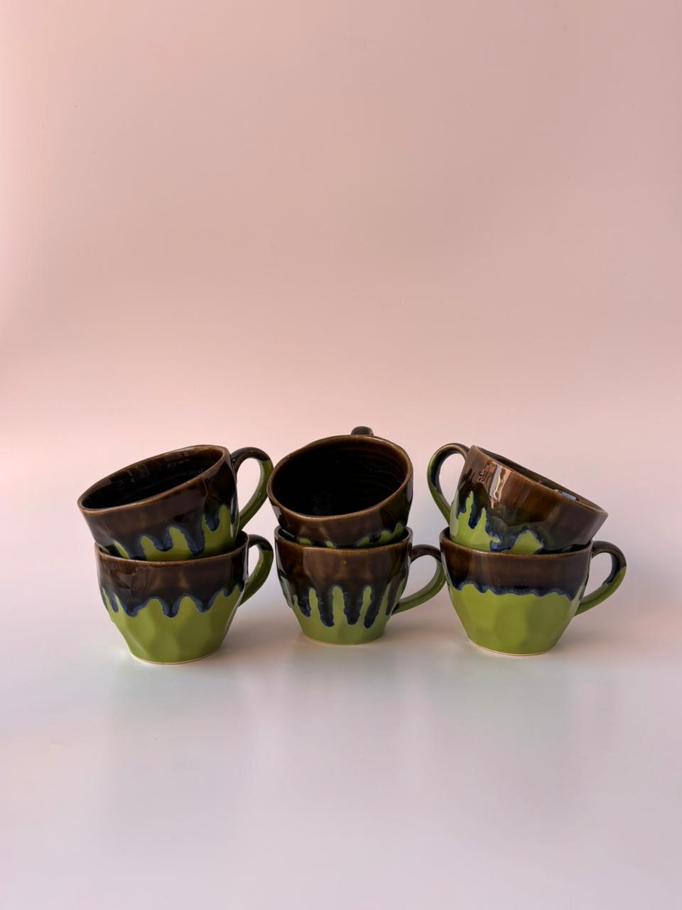 Drip Glaze Ceramic Tea Cups – Set of 6