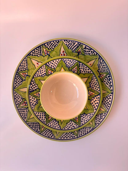 Green Mandala Hand-Painted Ceramic Dinner Set – 3 Pcs