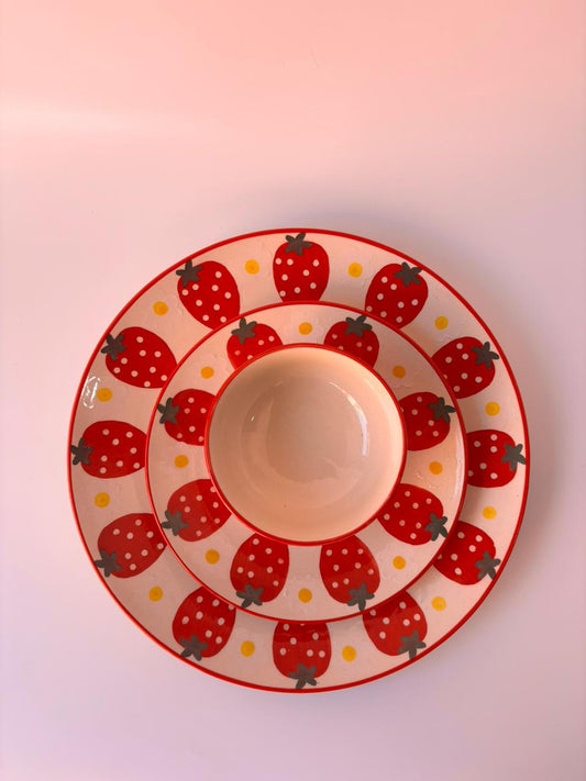 Strawberry Hand-Painted Dinner Set – 3 Pcs