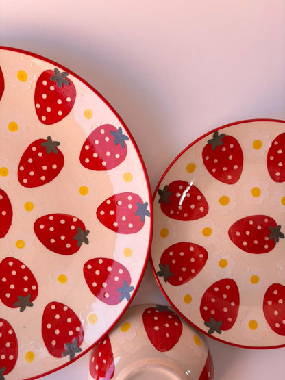 Strawberry Hand-Painted Dinner Set – 3 Pcs