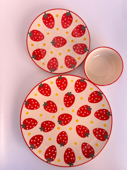 Strawberry Hand-Painted Dinner Set – 3 Pcs