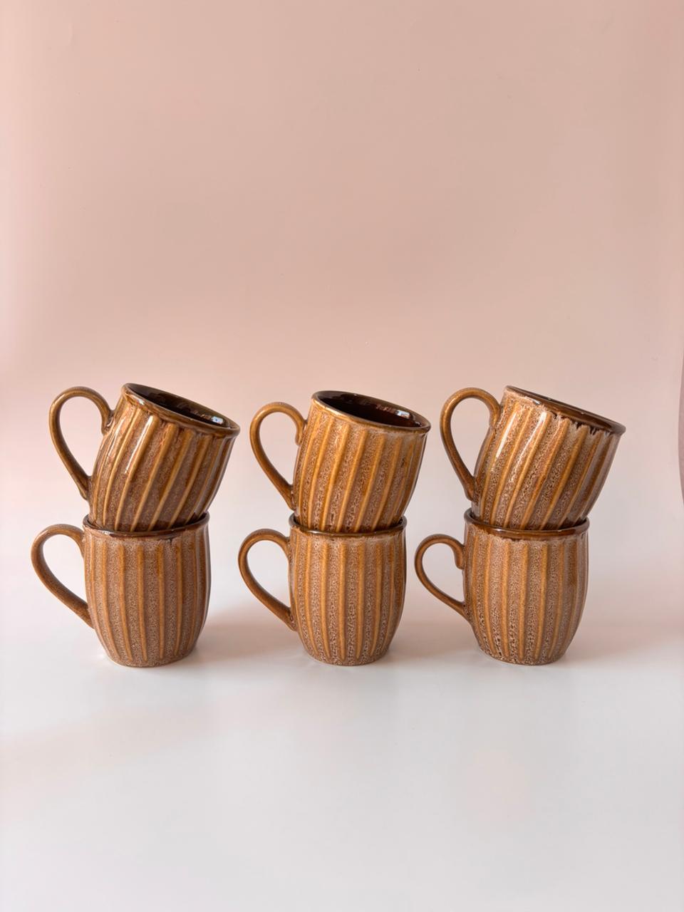 Amber Ridge Ceramic Mug – Set of 6