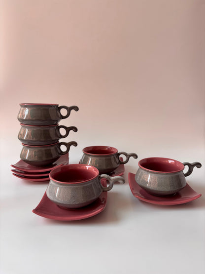 Crimson Ash Tea Cup & Saucer Set of 6