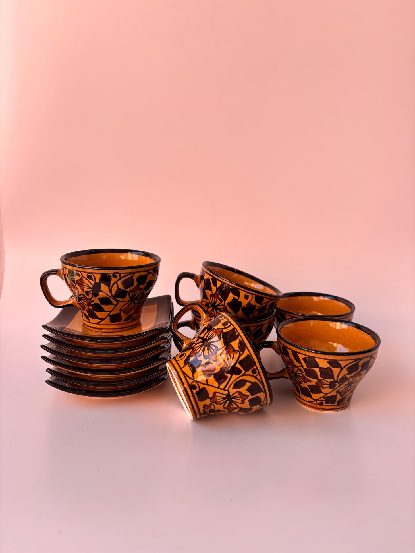 Amber Bloom Tea Cup & Saucer Set of 6