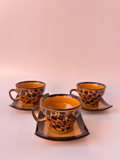 Amber Bloom Tea Cup & Saucer Set of 6