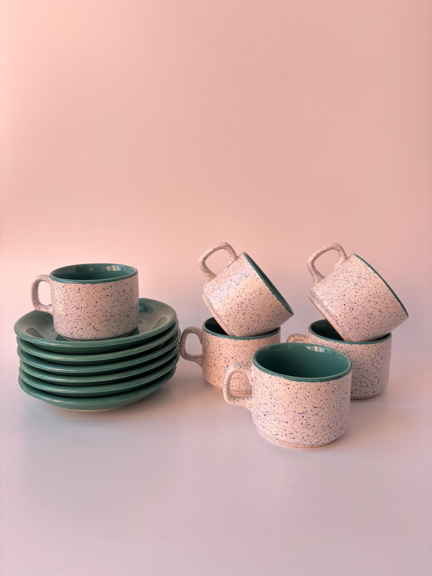 Sage Speckle Tea Cup & Saucer Set of 6