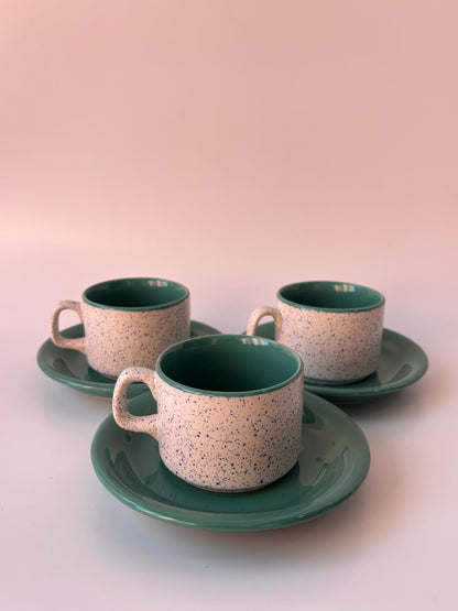 Sage Speckle Tea Cup & Saucer Set of 6