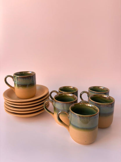 Luxury Glazed Ceramic Tea Cup & Saucer Set of 6