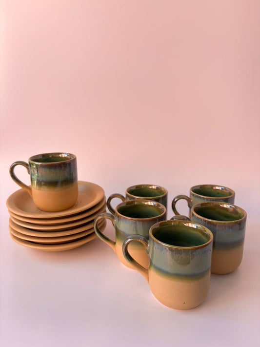 Luxury Glazed Ceramic Tea Cup & Saucer Set of 6