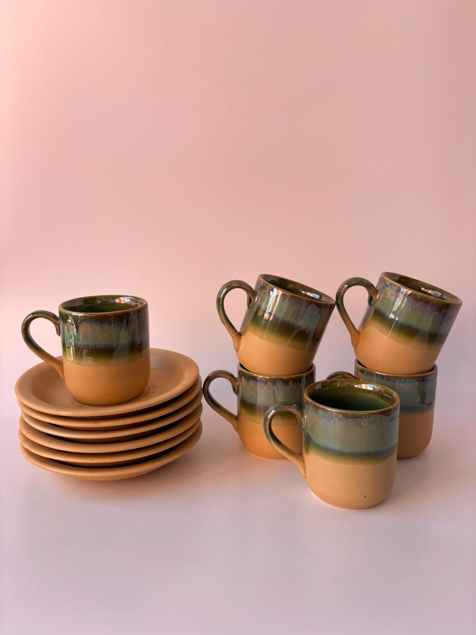 Luxury Glazed Ceramic Tea Cup & Saucer Set of 6