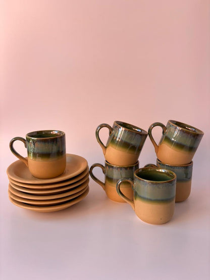 Luxury Glazed Ceramic Tea Cup & Saucer Set of 6