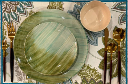 Handcrafted Green  Brushstroke Dinner Set( Set of 3)