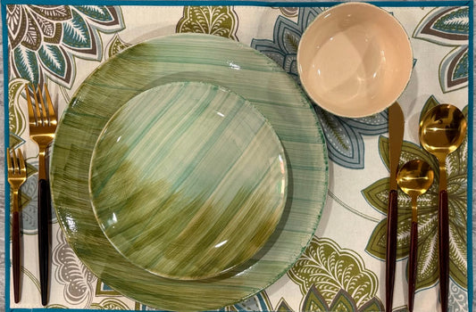 Handcrafted Green  Brushstroke Dinner Set( Set of 3)
