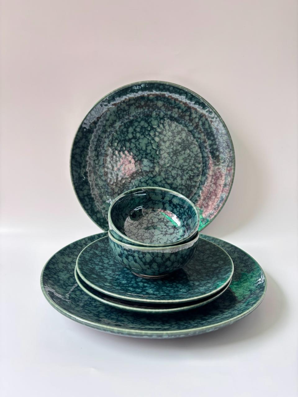 Emerald Reactive Glaze Dinner Set (Set of 6)