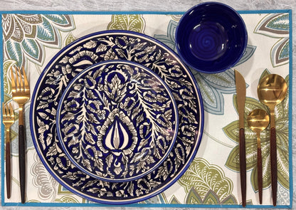 Indigo Bloom Hand-Painted Ceramic Dinner Set – 3 Pcs