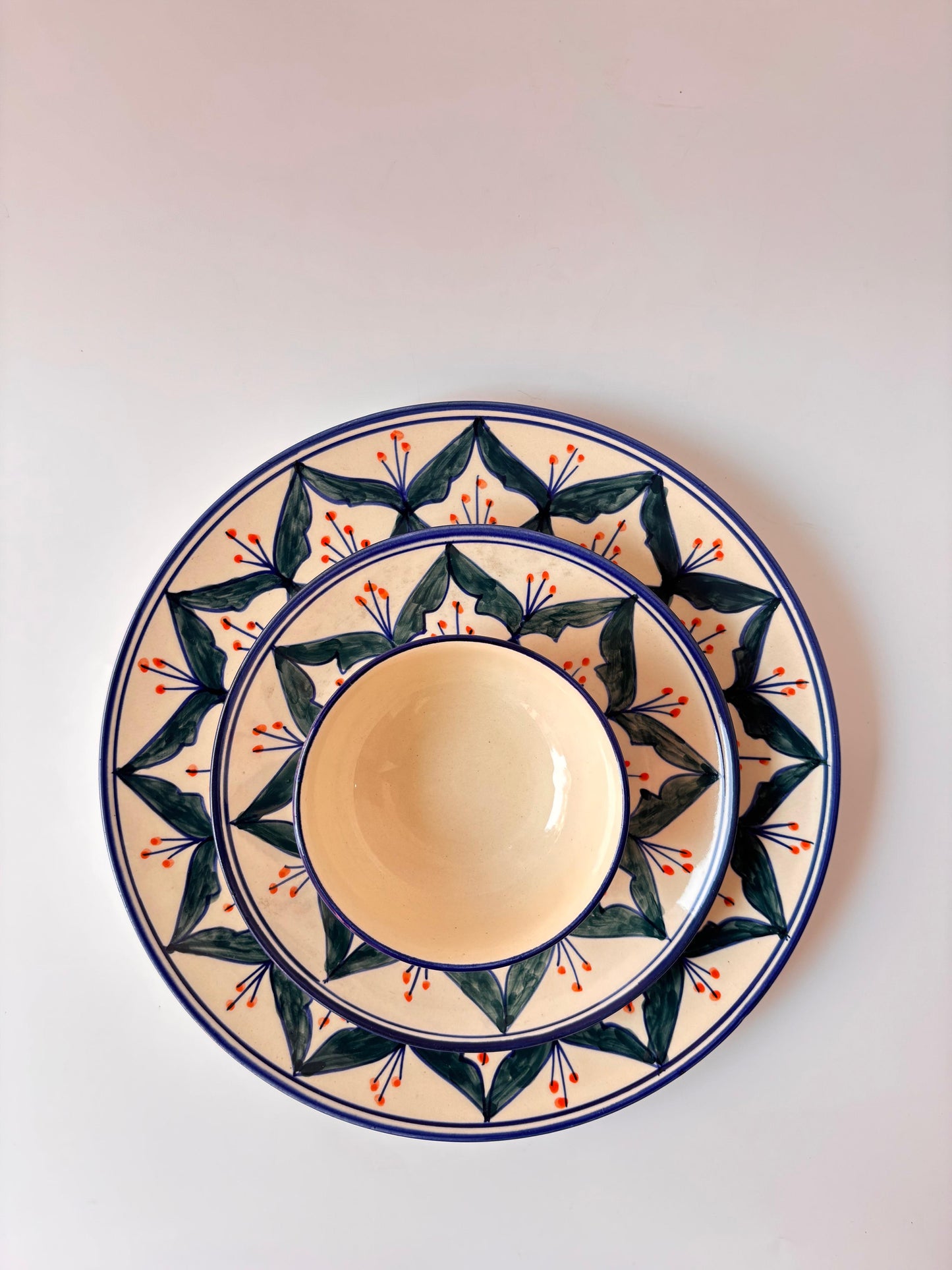 Hand-Painted Floral Burst Ceramic Dinner Set( Set of 3)