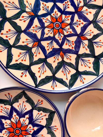Hand-Painted Floral Burst Ceramic Dinner Set( Set of 3)